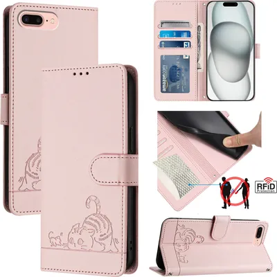 Image de Etui en cuir pour iPhone 8 Plus/7 Plus/6s Plus/6 Plus, étui Flip avec fonction stand et portefeuille Rose