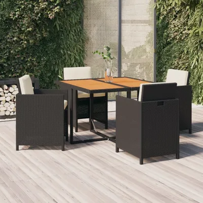 Produktbild von ZMH 5-tlg. Garten-Essgruppe mit Kissen Poly Rattan Schwarz