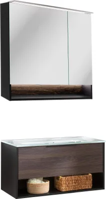 Produktbild von Fackelmann B.Paris 3-teiliges Möbel-Set  Modernes Design in Rigoletto mit Waschtischunterschrank, Glasbecken, Spiegelschrank, 90,5 cm