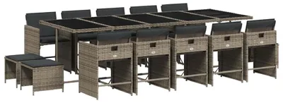 Produktbild von vidaXL 15-tlg. Garten-Essgruppe mit Kissen Grau Poly Rattan