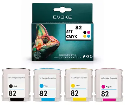 Produktbild von Evoke kompatible Tinte für HP 82 HP82 4x CMYK:Schwarz,Cyan,Magenta,Gelb 276 ml DesignJet 500 500PS 510 510PS 800 800PS 815 MFP 820 MFP, KI-generiertes Bild