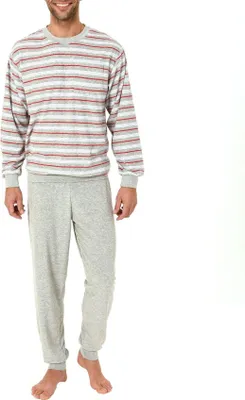 Produktbild von Eleganter Herren Frottee Pyjama Schlafanzug lang mit Bündchen – auch in Übergrössen 61505 ; grau-melange , 48