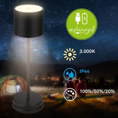 Produktbild von Briloner Sigo LED Tischlampe kabellos IP44, Dimmbar, Touch, Kabellos, Spritzwasserschutz, Anthrazit, Ø12,5 x 39,5 cm
