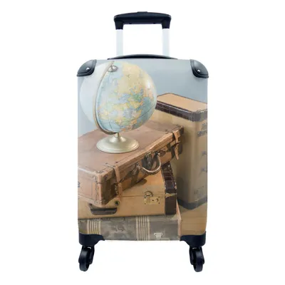 Obrázok produktu pre Kufrík Ručná batožina na kolieskach Malý cestovný kufor so 4 kolieskami Kufrík - glóbus - Vintage - Veľkosť kabíny < 55x40x23 cm & 55x40x20 cm - Foto