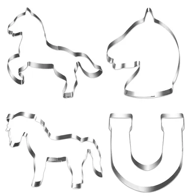 Produktbild von Ausstecher für Pferde – Keksausstecher aus Edelstahl – Hufeisen, Pferdekop, Pony – 4 Stück