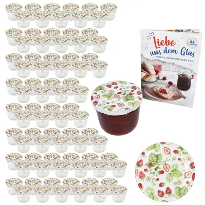 Image de 100 pots en verre de 230 ml, fraise des bois, couvercle diamant, recette de sucre