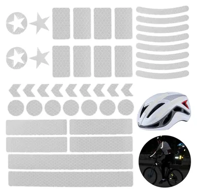 Produktbild von 42 Stück Fahrrad Reflektoren Aufkleber Set,Reflektoren Sticker Aufkleber,Tape Reflexfolie Selbstklebend,Leuchtaufkleber für Fahrradhelme, Motorräder, Schultaschen, Rucksäcke,Felgen