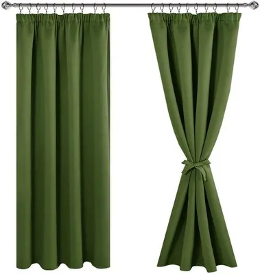 Immagine prodotto di Tende termiche oscuranti Unyqoos®, color verde oliva, set da 2, in poliestere, dimensioni 140 x 200 cm ciascuna, ideali per camere da letto e soggiorni
