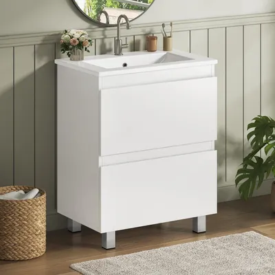 Produktbild von Waschtischunterschrank 60 cm Weiß 2 Schubladen
