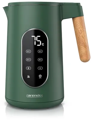 Produktbild von Arendo Wasserkocher mit Temperatureinstellung 40°C - 100°C mit Anzeige, Temperaturwahl, Edelstahl, 1,7 L, 2200W, LED-Display, Holzoptik-Griff, BPA-frei