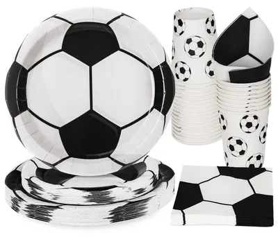 Immagine prodotto di Omgoods - Set di stoviglie a tema calcio per feste, composto da 96 pezzi, adatto per 24 persone