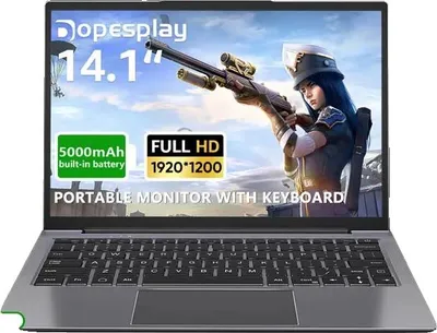 A laptop with a gaming-themed image on the screen.