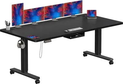 Image de Bureau réglable électriquement - Bureau assis-debout - Travail ergonomique - Port USB-C intégré - 200 x 80 cm - Noir