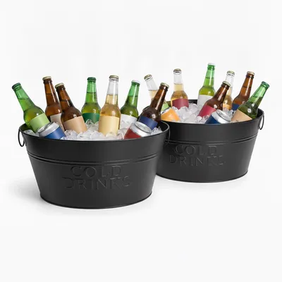 Produktbild von Relaxdays Sektkühler, 2er Set, Metall, 24 l, Flaschenkühler für Sekt, Champagner, Wein, Griffe, XXL Sektkübel, schwarz