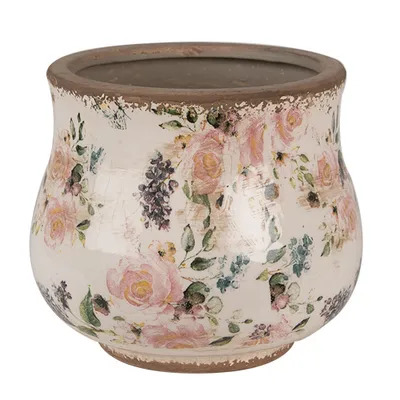 Immagine prodotto di Vaso da fiori Clayre & Eef Ø 16x14 cm Fiori in Vetroceramica rosa beige