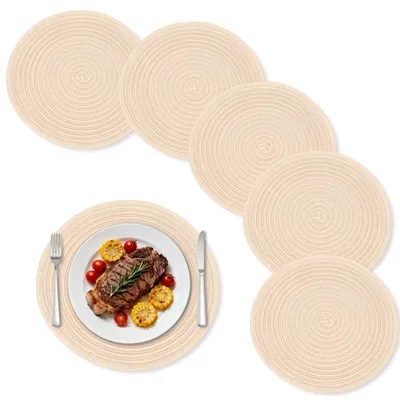 6er-Set runde Platzsets, gewebt, 30 cm, beige, hitzebeständig