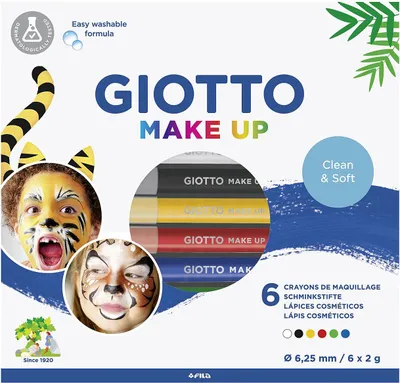 Produktbild von Giotto Make Up, Schwarz, Blau, Grün, Rot, Weiß, Gelb, Hart, 6 Stück(e)