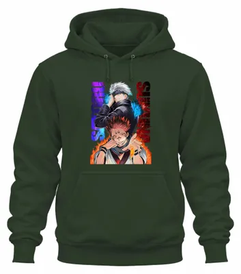Produktbild von Jujutsu Kaisen Gojo Satoru Sukuna Flammen Augenbinde Hoodie Kapuzenpullover, Flaschengrün, L