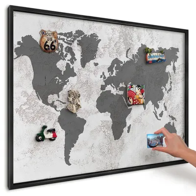 Produktbild von Magnettafel 100x70 cm mit schwarzem Rahmen - Magnetische Metalltafel, Magnetpinnwand zur Wandmontage für Wohnzimmer, Küche, Flur, Kinderzimmer und Büro - Weltkarte