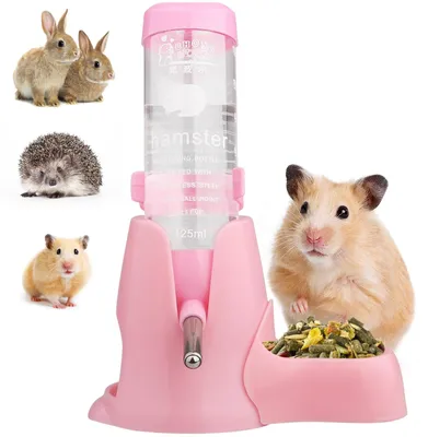 Produktbild von Trinkflasche für Haustiere, 125 ml, mit Futterbehälter und Bodenauskopfung – Rosa