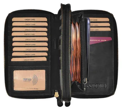 Produktbild von Benthill Geldbörse XXL Echt Leder RFID - Großes Portemonnaie mit Handyfach - Reisebrieftasche - Damen & Herren Dokumententasche