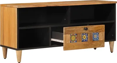 Image de Meuble TV avec étagère VidaXL, couleur naturelle, 100 x 33 x 46 cm, bois massif de manguier