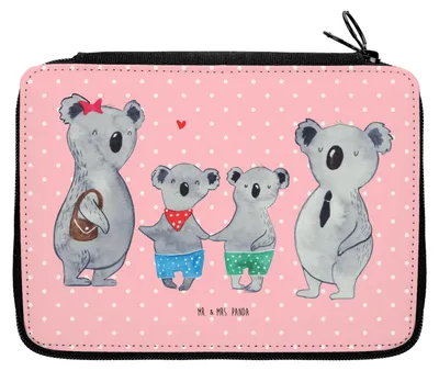 Produktbild von Mr. & Mrs. Panda Stiftetasche Koala Familie zwei - Rot Pastell - Geschenk, Muttertag, Schreibmappe, Koalabär, Zusammen, Mäppchen, Etui, Schlampermäppchen, Federtasche