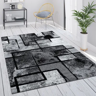 Produktbild von Teppich Grau Wohnzimmer Vintage Kurzflor Geometrisch Abstraktes Muster Grösse 140x200 cm