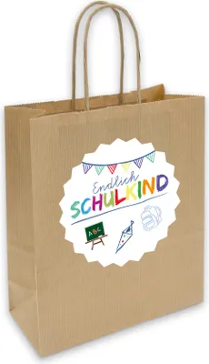 Produktbild von itenga Geschenktüte mit Kordel + Aufkleber Endlich Schulkind WEISS
