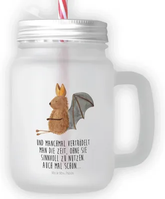 Produktbild von Mr. & Mrs. Panda Trinkgefäß Fledermaus Sitzen - Transparent - Geschenk, Fledermäuse, Cocktailglas, Trinkglas, Glas Mit Deckel Und Strohhalm, Entspannen, Glasbecher