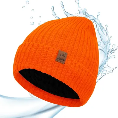 Image de Bonnet tricoté - Imperméable et coupe-vent - Doublé de polaire épaisse - Unie - Chaud par temps froid
