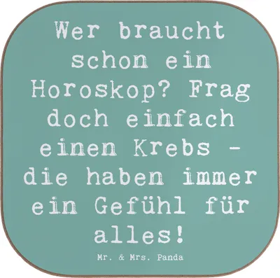 Produktbild von Mr. & Mrs. Panda Tischuntersetzer Spruch Krebs Gefühl - Meeresbrise - Geschenk, Tassenuntersetzer, Tierkreiszeichen, Untersetzer Gläser, Quadratisch, für, Horoskop, Tasse
