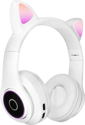 Zdjęcie produktu dla Bezprzewodowe słuchawki Bluetooth 5.0 z kocimi uszami, zestaw słuchawkowy Kitty - biały