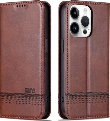 Produktbild von Leder Hülle für iPhone 15 Pro, Klapphüllen Brieftasche Magnetverschluss Ständer Schutzhülle Kaffee