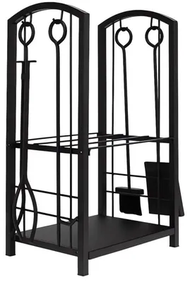 Imagen del producto de Verk 27138: Cesta para leña y utensilios para chimenea, 30x40x74 cm, color negro