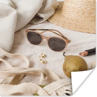 Produktbild von MuchoWow® Poster Sommer - Sonnenbrille - Hut - Obst 75x75 cm - Wand Dekoration
