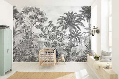 Productafbeelding van Komar Vlies fotobehang - Jungle Evolution - Afmetingen: 350 x 280 cm (breedte x hoogte) - Bestaande uit 7 banen, geschikt voor kinderkamers, behang