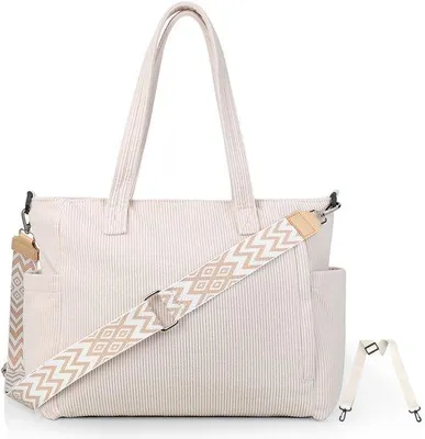 Immagine prodotto di Borsa grande in velluto a coste da donna, borsa grande in tessuto, borsa tote grande, borsa con cordoncino, cartella da scuola da donna, borsa da viaggio, borsa da grande magazzino