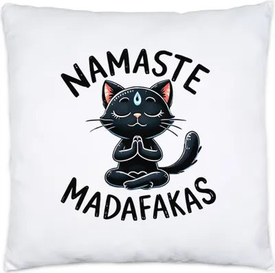 Produktbild von Namaste Madafakas Kissen Geschenkidee für Yoga-Fans und Katzenliebhaber