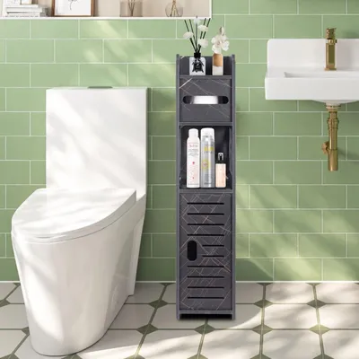 Image de Armoire de salle de bain étroite avec portes et étagères