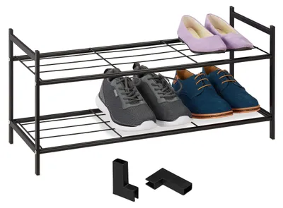 Stapelbares Schuhregal 2 Etagen Metall 33,5x70x26 cm Schwarz
