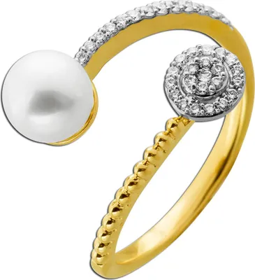 Produktbild von Perlen Ring Gold 585 14K Perle 6.8mm Natur Diamanten 0.20ct 18