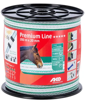 Immagine prodotto di AKO Weidezaunband Premium Plus weiß/grün, 200 m Länge, 20 mm breit