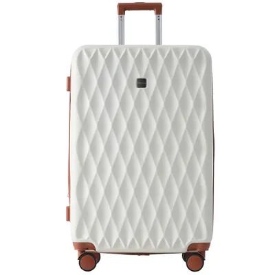 Produktbild von Flieks Koffer Handgepäck, Reisekoffer mit Rautenmuster, Handgepäck Rollkoffer mit 4 Rollen und TSA Schloss, Hartschale Hardcase Trolley, XL, Weiß