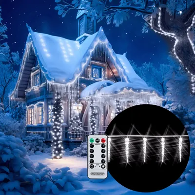 Image de MONZANA® Guirlande lumineuse stalactites 80 LED Blanc Télécommande Minuterie 8 modes Illumination Extérieur décoration noël
