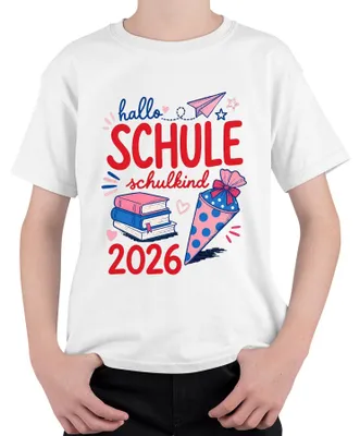 Produktbild von Hallo Schule Schulkind 2026 Einschulung Mädchen Grundschule Kinder T-Shirt, Weiß, 104