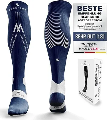 Produktbild von BLACKROX Kompressionsstrümpfe Sport Astropreform Kompressionssocken Vergleichssieger Sportkompressionsstrumpf Laufstrümpfe Fussball, Blau, Gr. S-M