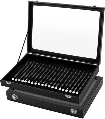 Produktbild von Juwelen-Schutzbox 2 Stück - Glasdeckel - Samt-Bezug - 20 Haken - Ketten/Armbänder - Maße 35 x 24 x 5 cm - Schmuckbehälter