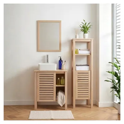 Image de Ensemble vasque TALIX 60cm chêne, robinet, miroir et colonne