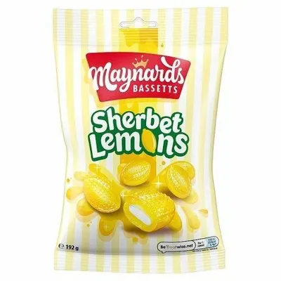 Produktbild von Maynards Bassetts - Sherbet Lemons - englische Zitronen Lutschbobon mit Brause-Kern - 192g